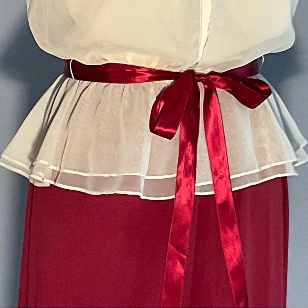 True Vintage 1980s Sheer Embroidered Church Dress with Ribbon Sash - Picture 6 of 16